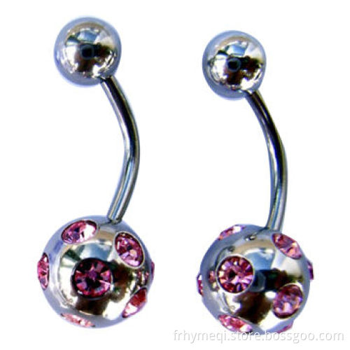 Belly Ring with Crystal and Round Ball, Navel Ring-Body Jewelry
